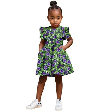 Girl African Clothes Print Dresses Ankara Outfits Summer Cotton