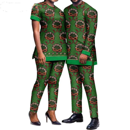 African Couples Outfits Patchwork Zipper Print Sets CC017-2