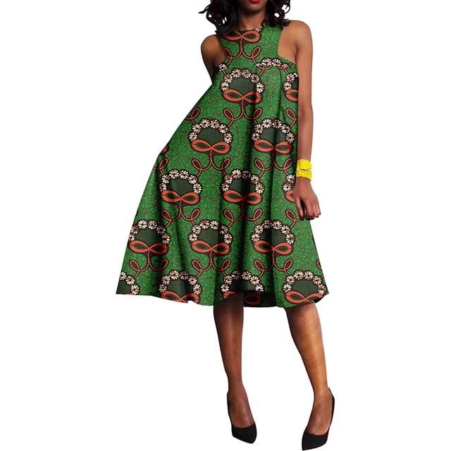 Women African Dresses Sleeveless Straight A-line Dress Casual Attire