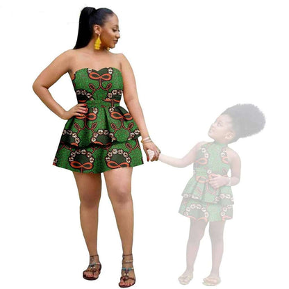 Women and Girls African Dresses Summer Cotton Ankara Outfits FM004-1