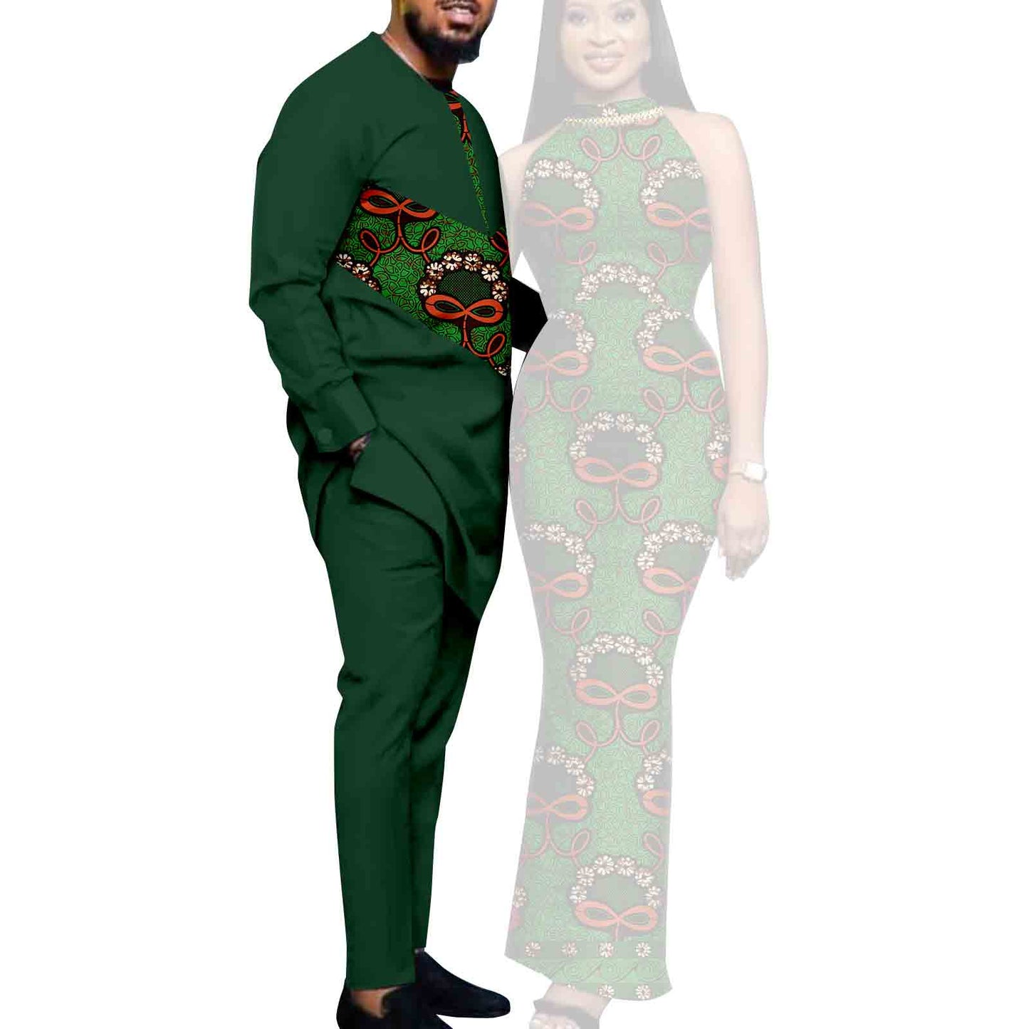 Couple African Dresses Women Matching Print Men's Sets CC031-1