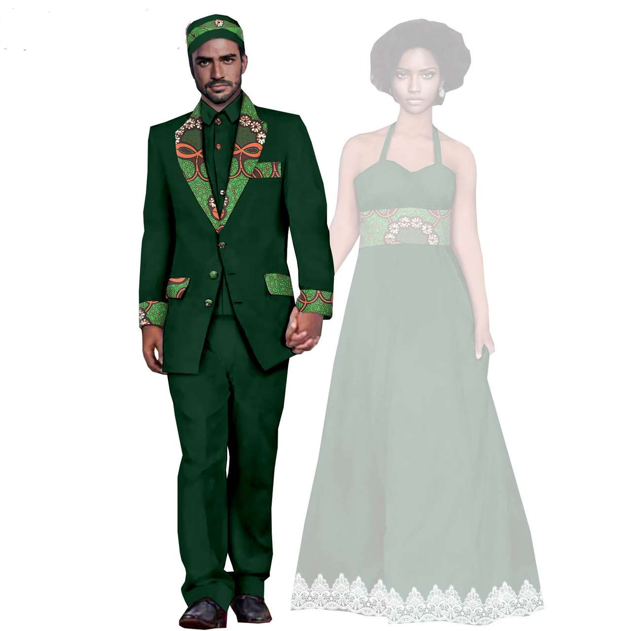 African Clothes Women Long Dresses Match Men Suits Sets CC052