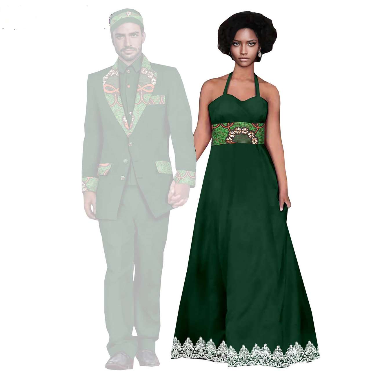 African Clothes Women Long Dresses Match Men Suits Sets CC052