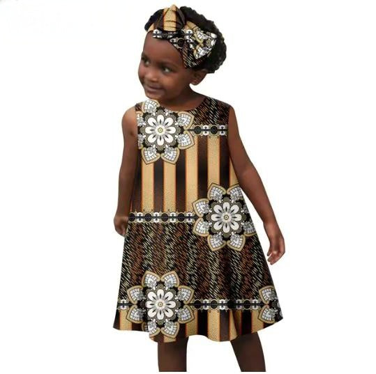 Girls African Clothes Print Dresses Summer Cotton Outfits