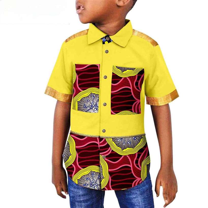 Dashiki Summer Boy Outfits Patchwork Print Top Shirt Outerwear