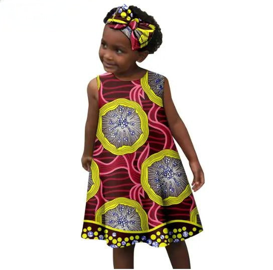 Girls African Clothes Print Dresses Summer Cotton Outfits