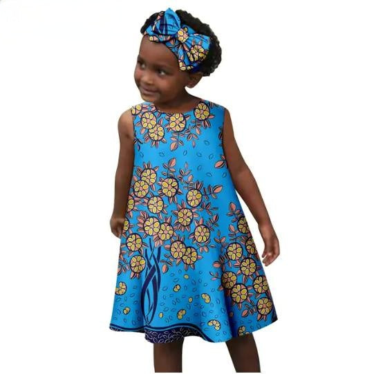 Girls African Clothes Print Dresses Summer Cotton Outfits