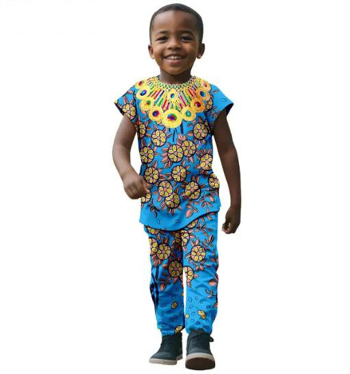 African Clothes for Kids Print Top Tee and Pant Sets KID005