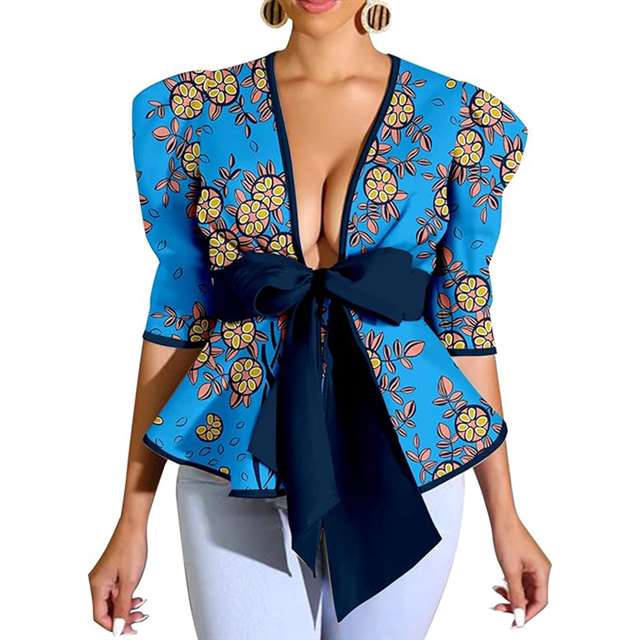 African Clothes Jacket Coat Deep V Top Casual Shirts Ankara Print