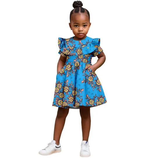 Girl African Clothes Print Dresses Ankara Outfits Summer Cotton