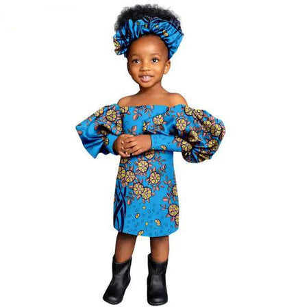 African Clothes for Girls Print Knee-length Dresses Outfits