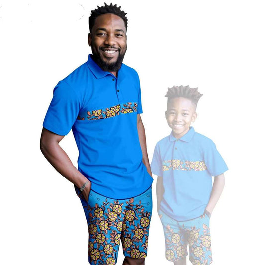 African Clothes Father and Son Print Shirt and Short Pant Sets FM001-1