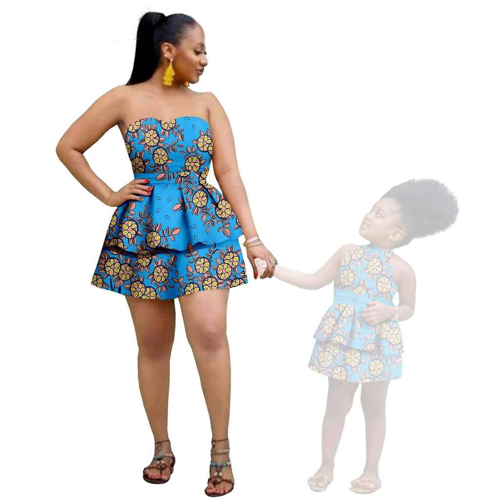 Women and Girls African Dresses Summer Cotton Ankara Outfits FM004-1