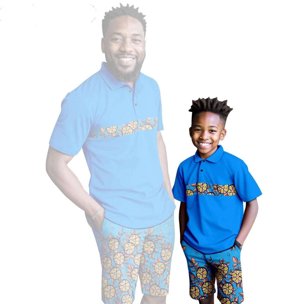 African Clothes Father and Son Print Shirt and Short Pant Sets FM001-1