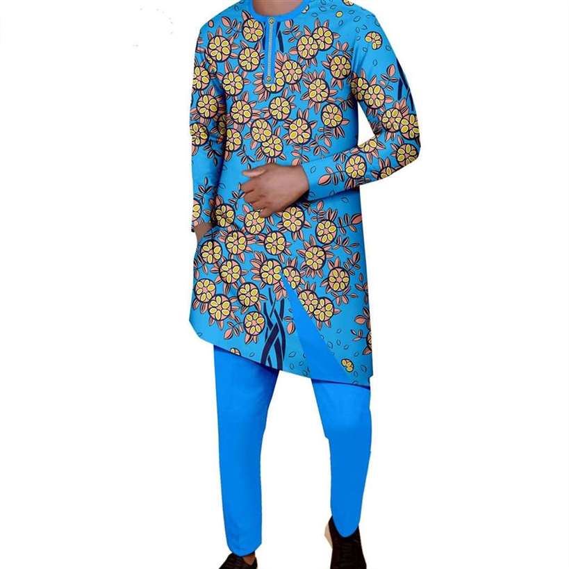 African Print Dresses Match Men Outfits Long Top and Pant Sets CC048