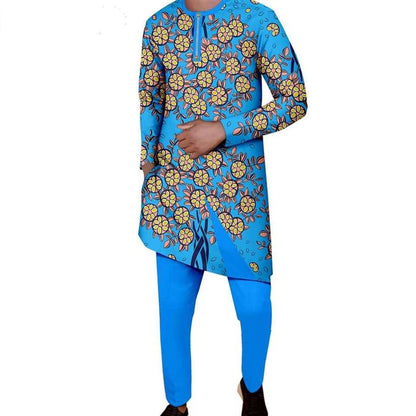 African Print Dresses Match Men Outfits Long Top and Pant Sets CC048