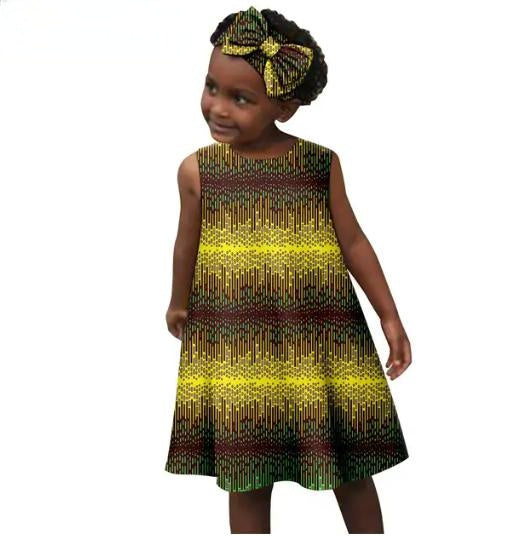 Girls African Clothes Print Dresses Summer Cotton Outfits