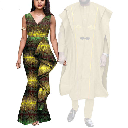 Couple Clothes African Print Women Dresses Men Outfits CC029-2