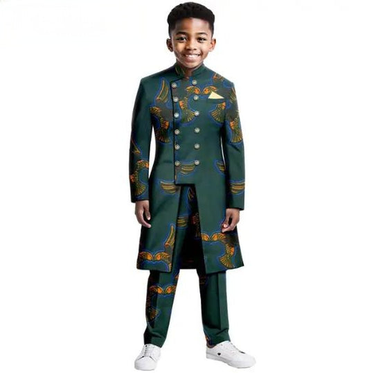 African Clothes Formal Blazer Print Top and Pant Sets for kids