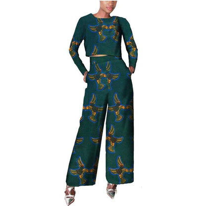 African Clothes Long Sleeve Shirt and Print Pants set