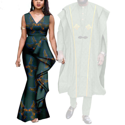 Couple Clothes African Print Women Dresses Men Outfits CC029-2