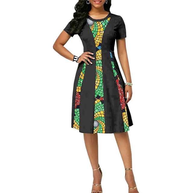 Women African Dresses Short Sleeve Casual Ankara Print Party Attire