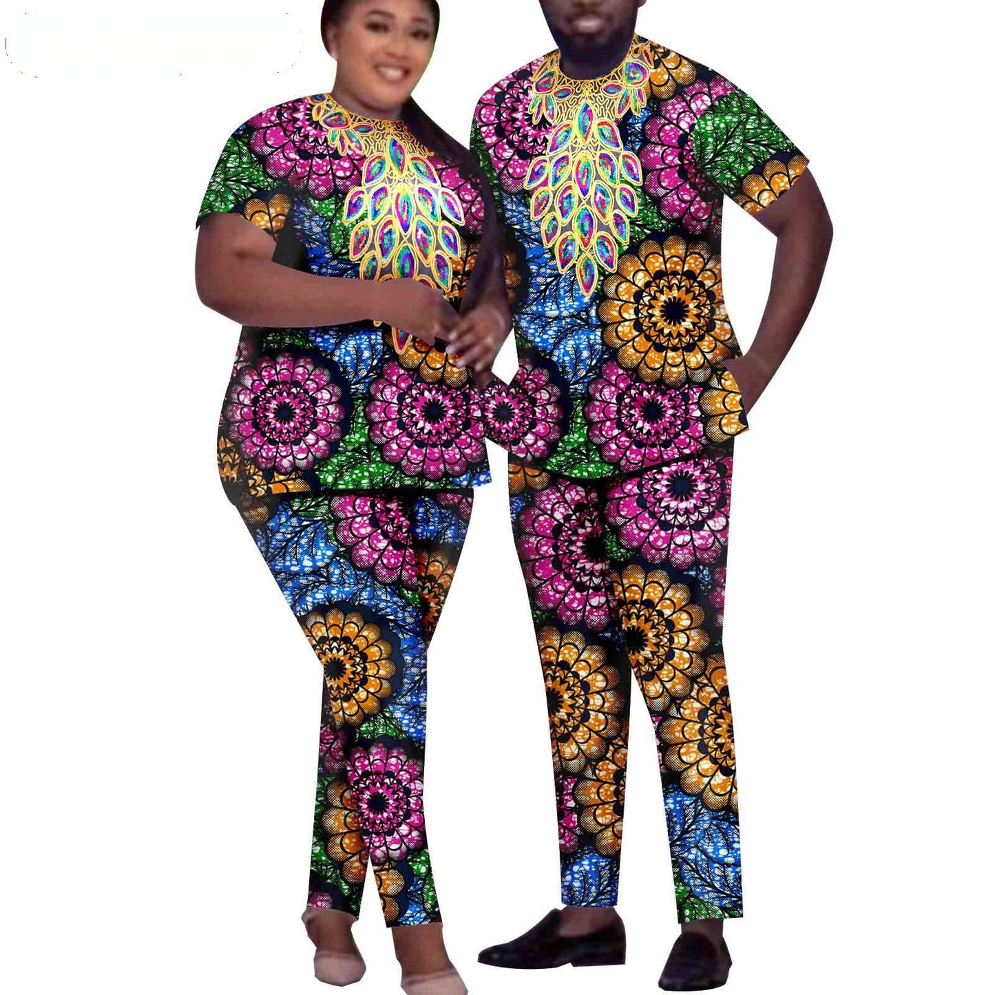 African Men Suits Patchwork Print Sets Match Women Outfits