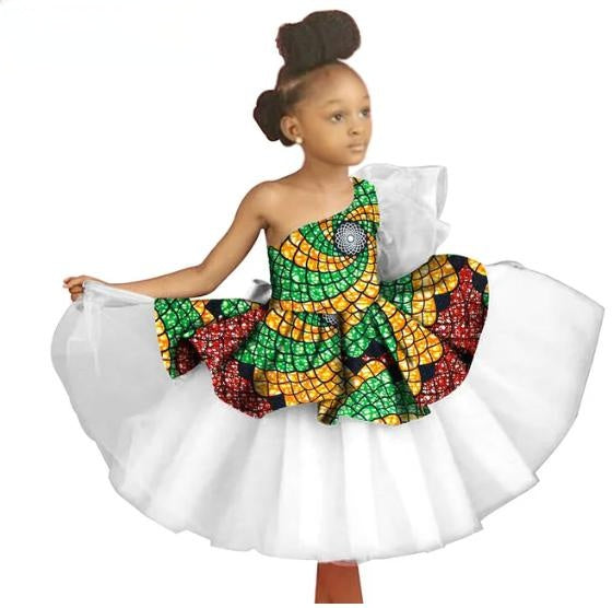 Kids African Clothes Ankara Print Voile Dresses Party