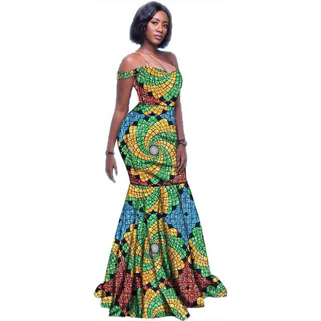 Women African Dresses Ankara Print Long Maxi Dress High Waist