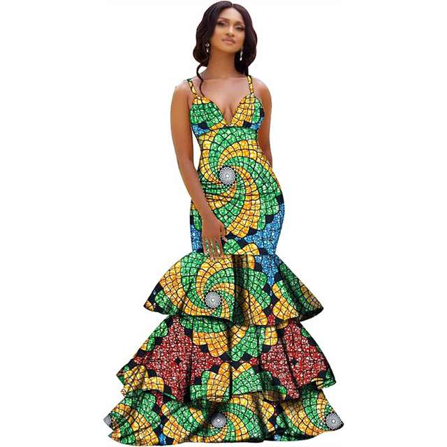 African Dresses Print Sexy V-Neck Long Maxi Dress Party Wedding