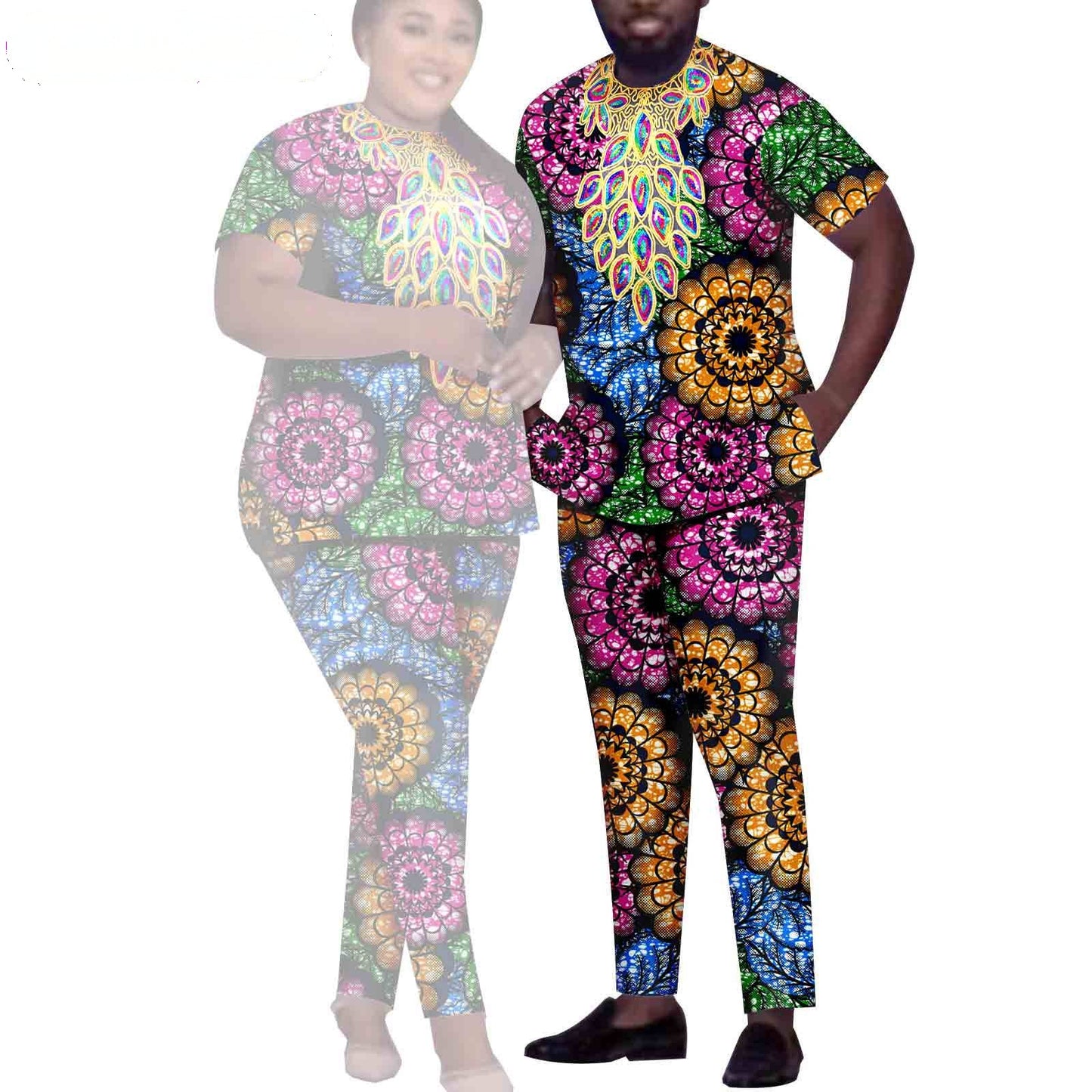 African Men Suits Patchwork Print Sets Match Women Outfits