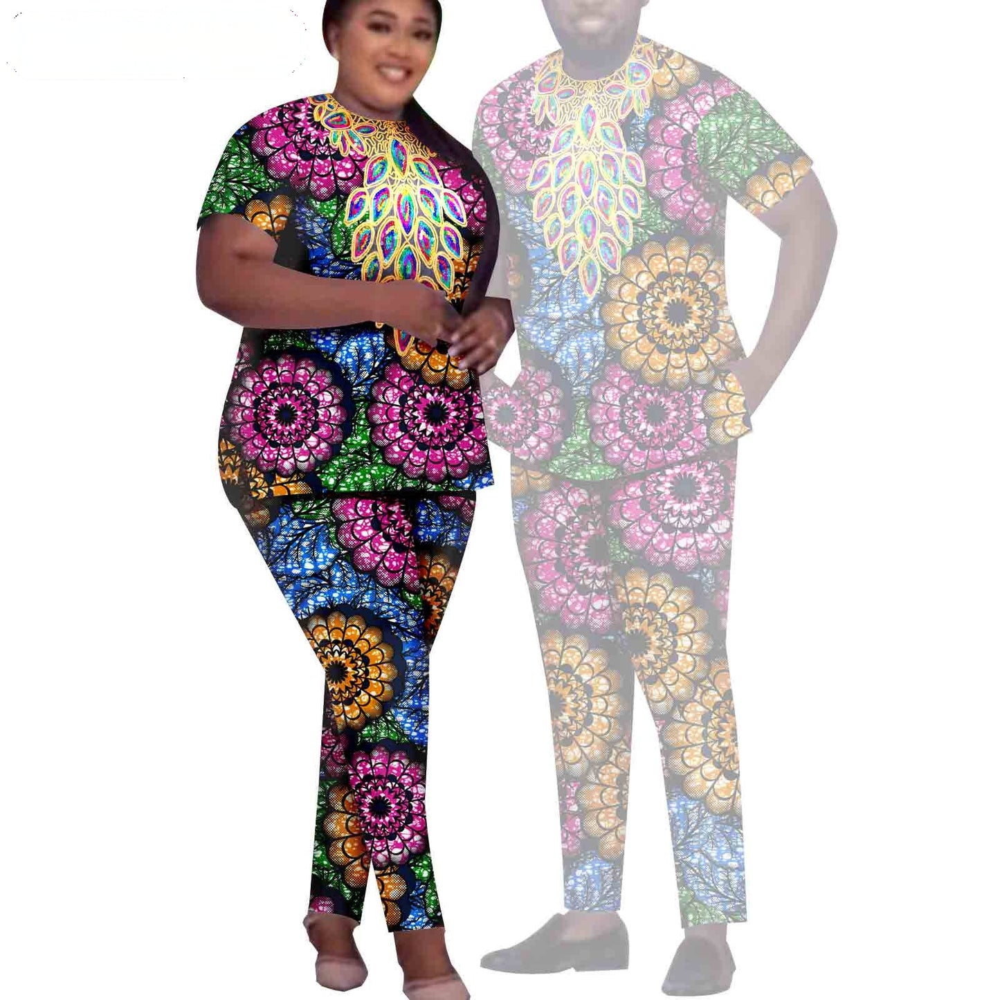 African Men Suits Patchwork Print Sets Match Women Outfits