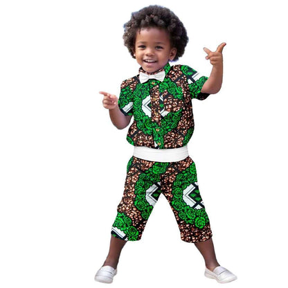 Boys Print Bow tie Top Shirt and Pant Sets Ankara Outerwear