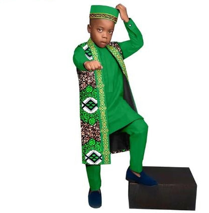 Kids African Clothes Print Top and Pant Sets Match Cap