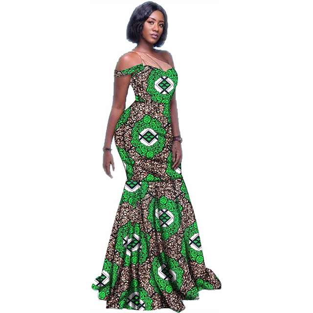 Women African Dresses Ankara Print Long Maxi Dress High Waist