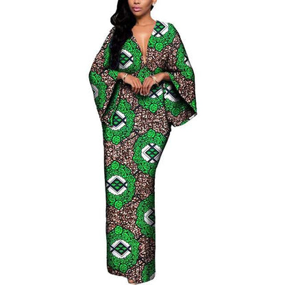 Women African Dresses V-Neck Maxi Dress Ankara Print Party Attire