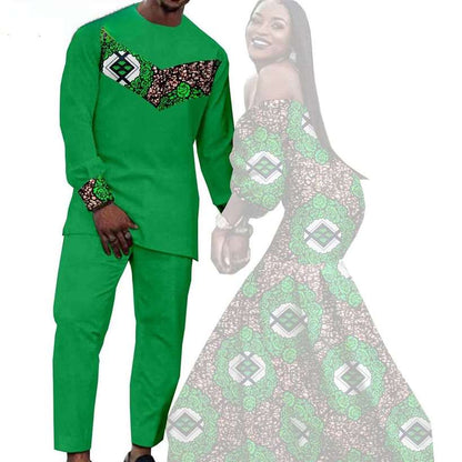 Couples African Dresses Women Print Long Match Men Sets CC005-1