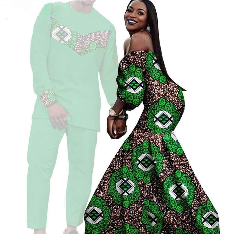 Couples African Dresses Women Print Long Match Men Sets CC005-1