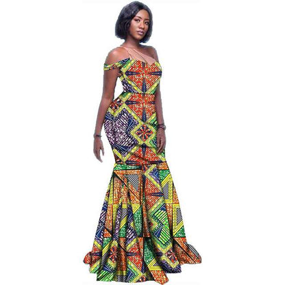 Women African Dresses Ankara Print Long Maxi Dress High Waist