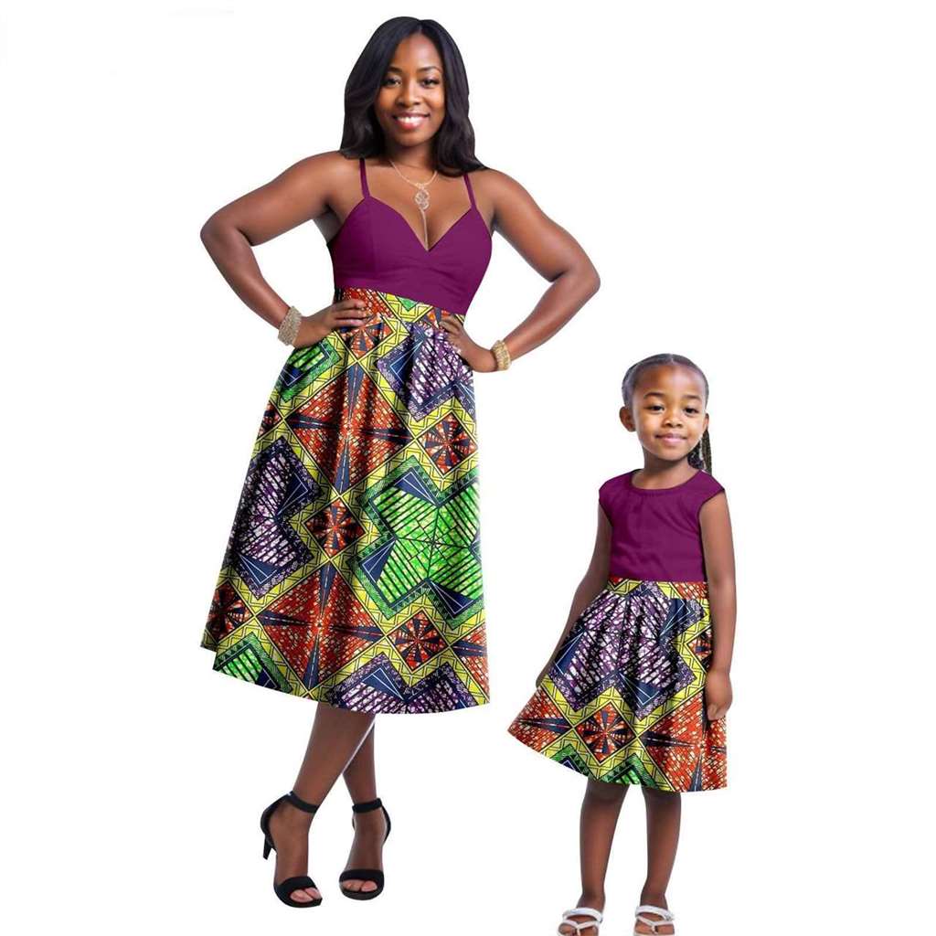 Print Dresses for Mother and Daughter Patchwork Dresses FM023-1