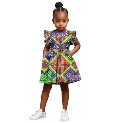 Girl African Clothes Print Dresses Ankara Outfits Summer Cotton