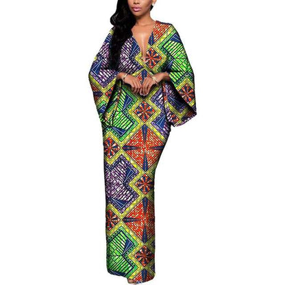 Women African Dresses V-Neck Maxi Dress Ankara Print Party Attire