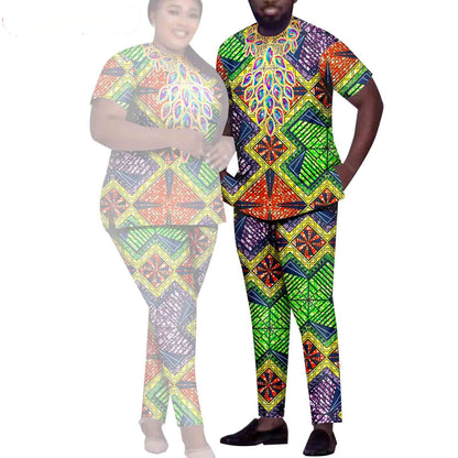 African Men Suits Patchwork Print Sets Match Women Outfits