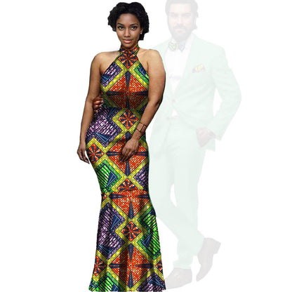 African Print Long Dresses Match Men Jackets and Pants Sets CC079