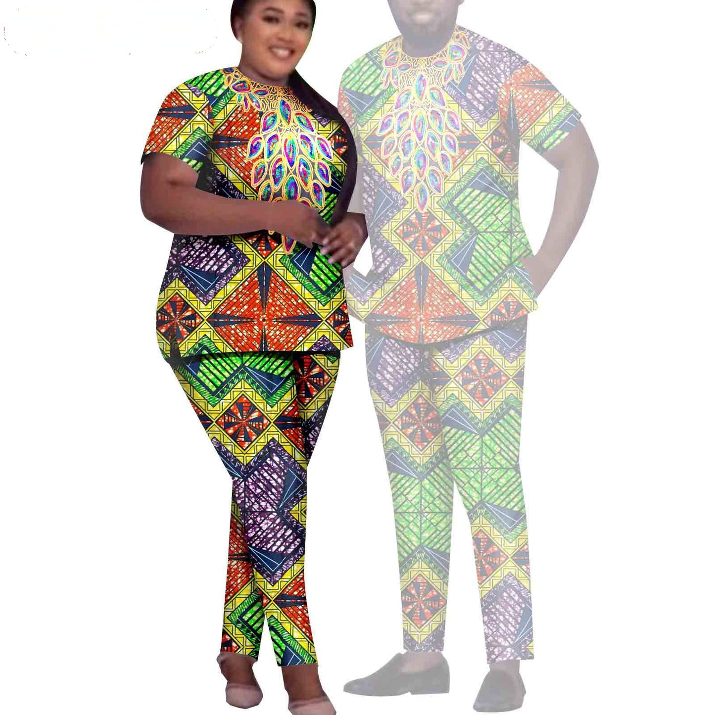 African Men Suits Patchwork Print Sets Match Women Outfits