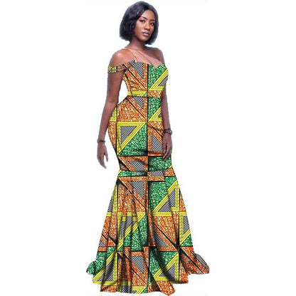 Women African Dresses Ankara Print Long Maxi Dress High Waist