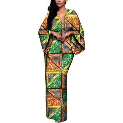 Women African Dresses V-Neck Maxi Dress Ankara Print Party Attire