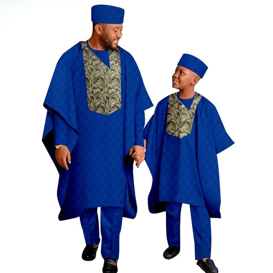 African Outfits Father and Son Top and Pant Robe Hat Sets FM013-1