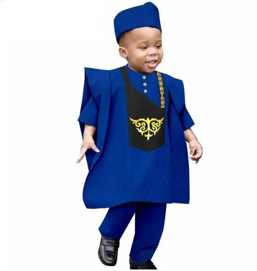 Traditional Outwear Muslim Sets Shirt Pant Robes Cap for Kids