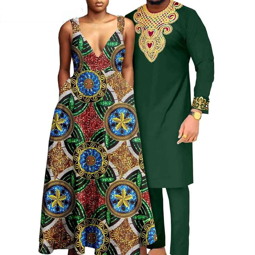 African Print Dresses for Women Match Men Sets CC071